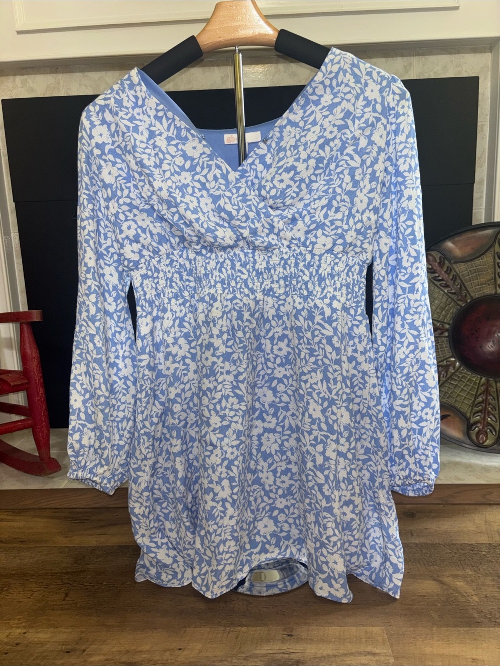 Women’s  Light Blue Floral Long-Sleeve Dress